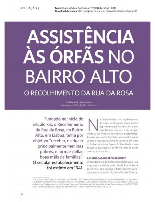 Article: Assistance to orphans in Bairro Alto: the gathering on Rua da Rosa
