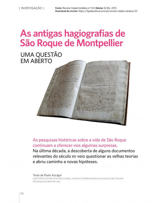 Article: The ancient hagiographies of São Roque de Montpellier