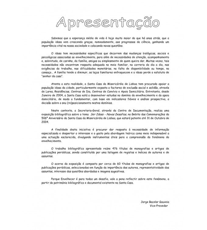 Ser idoso – novos desafios: catalogo bibliográfico