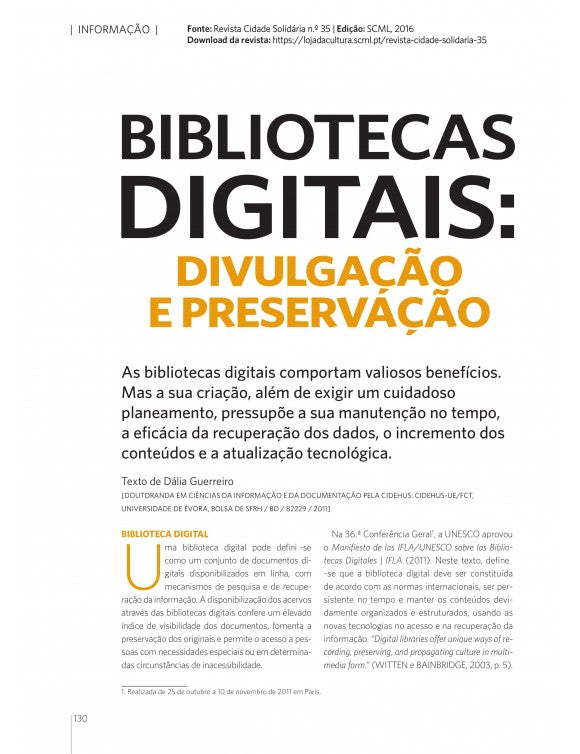 Article: Digital Libraries: dissemination and preservation