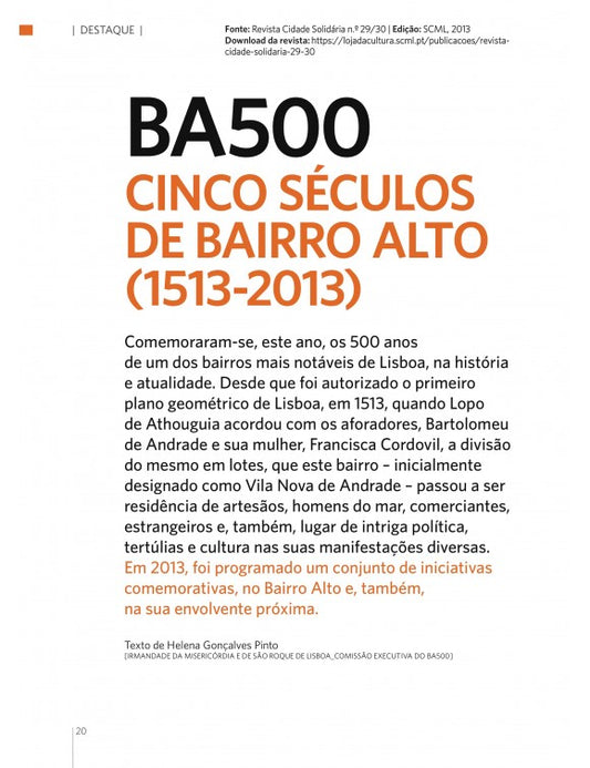 Artigo: BA 500 anos: Cinco Séculos de Bairro Alto (1512-2013)