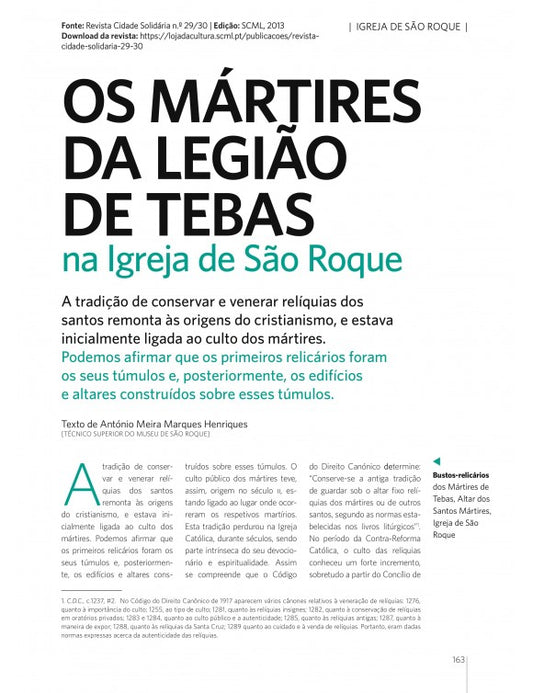 Article: The martyrs of the legion of Thebes in the Church of São Roque