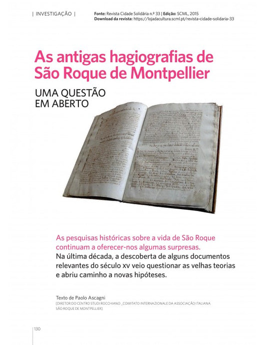 Artigo: As antigas hagiografias de São Roque de Montepellier