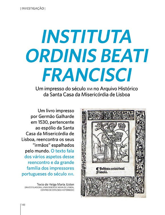 Artigo: Instituta Ordinis Beati Franscisci -  Um impresso do século XVI no arquivo histórico da Santa Casa da Misericórdia de Lisboa